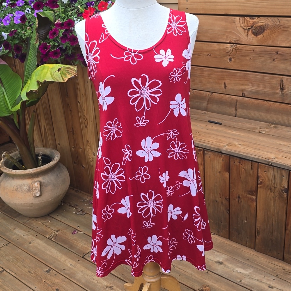 90s Floral Dress Hawaiian Tropical Mini Sundress Red White Flower print dress